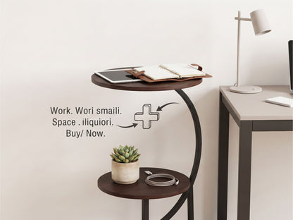Tavolino Side Table a 2 Ripiani Rotondi - Tavolo d'Appoggio Design Curvo per Divano, 40x30x65 cm