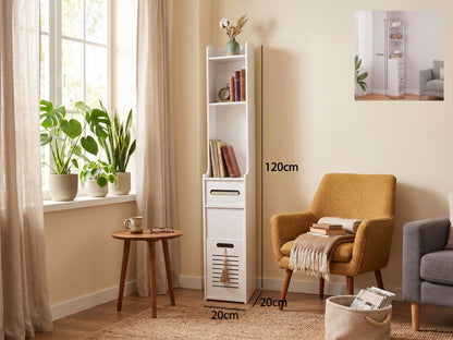 Colonna Salvaspazio , Mobiletto Alto e Stretto (20x120x20 cm), Organizzatore Moderno per Bagno e Casa