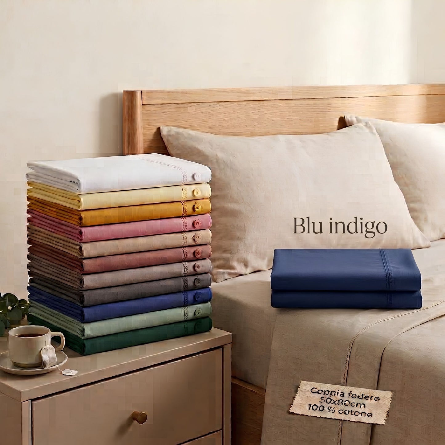 Coppia di Federe 50x80 cm in 100% Cotone con Bottoni (11 Colori)