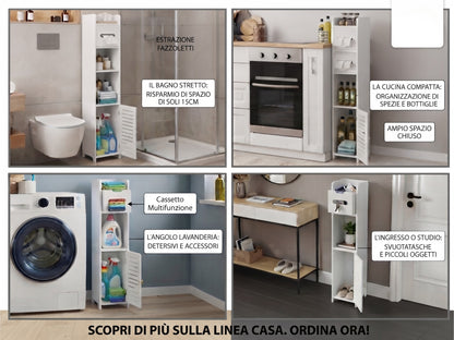 Mobiletto Bagno Salvaspazio 15x17x80cm, Colonna Sottile, Bianco