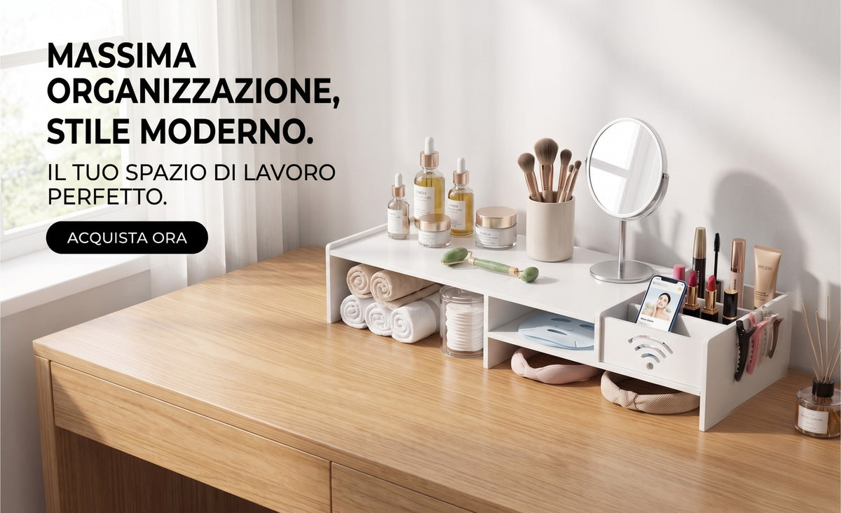 Organizer da Scrivania e Supporto Laptop 49x20x10cm - Bianco