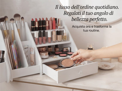 Organizer da Scrivania XL con Cassetto e Portadocumenti - Design Moderno, Bianco | 45x24x28 cm