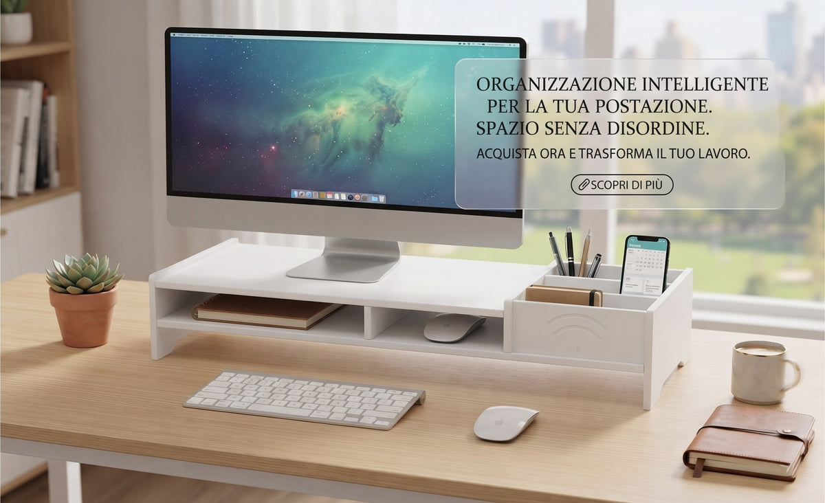 Organizer da Scrivania e Supporto Laptop 49x20x10cm - Bianco
