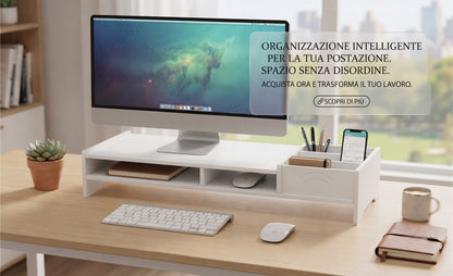 Organizer da Scrivania e Supporto Laptop 49x20x10cm - Bianco