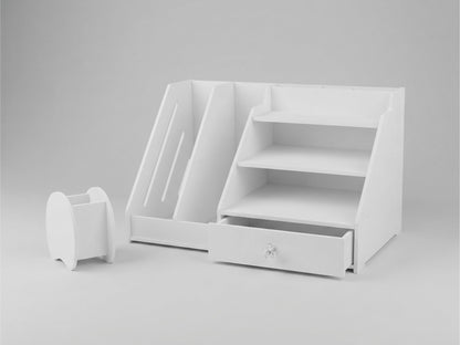 Organizer da Scrivania XL con Cassetto e Portadocumenti - Design Moderno, Bianco | 45x24x28 cm
