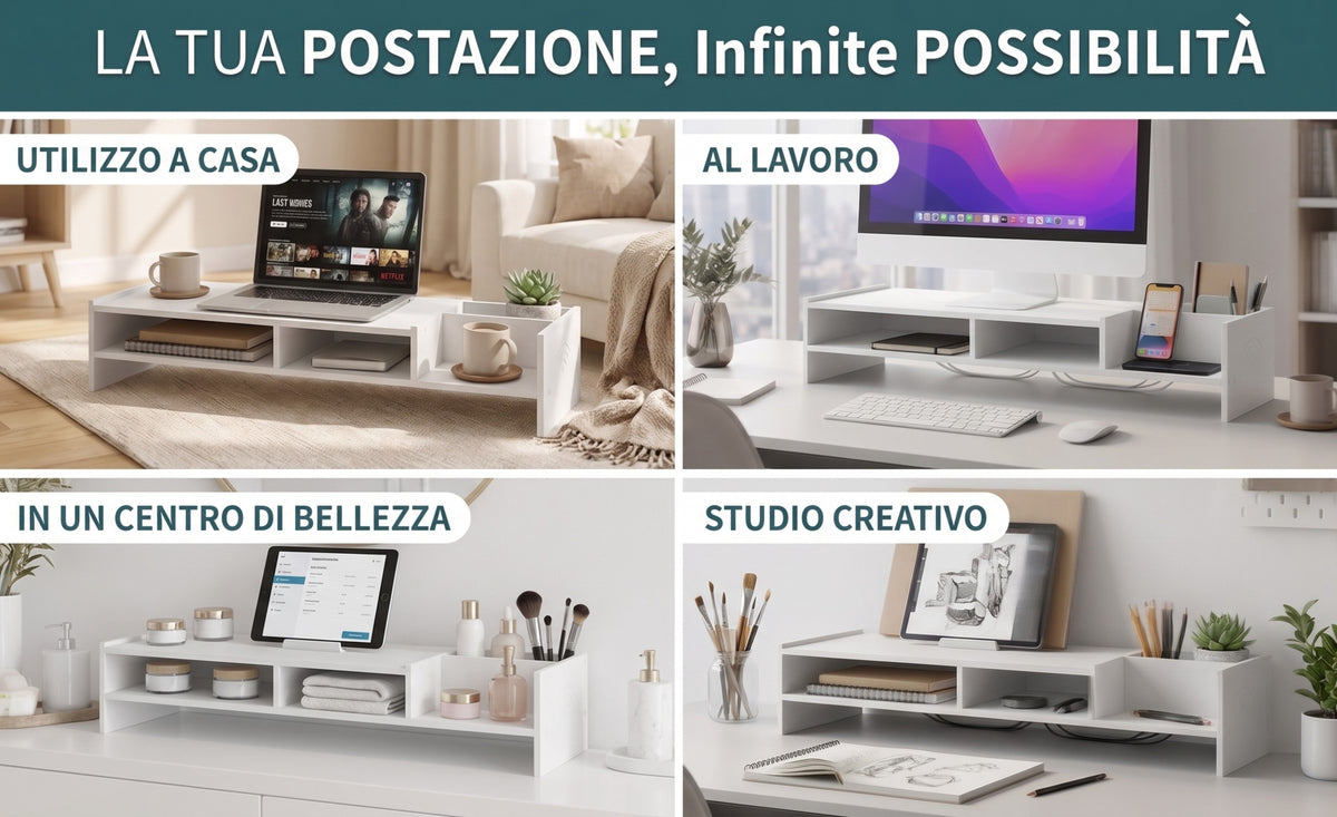 Organizer da Scrivania e Supporto Laptop 49x20x10cm - Bianco