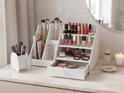 Organizer da Scrivania XL con Cassetto e Portadocumenti - Design Moderno, Bianco | 45x24x28 cm