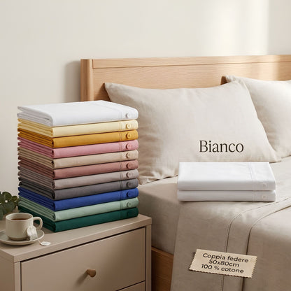 Coppia di Federe 50x80 cm in 100% Cotone con Bottoni (11 Colori)