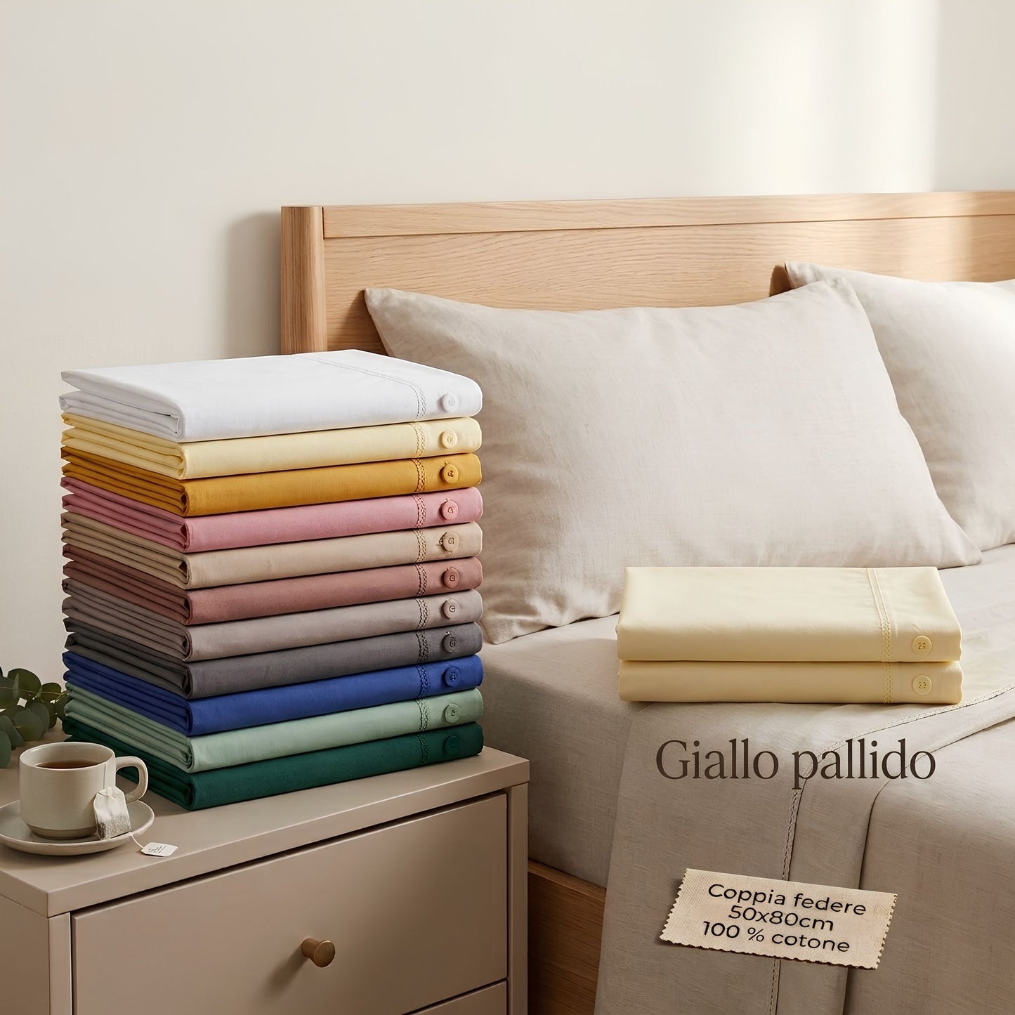 Coppia di Federe 50x80 cm in 100% Cotone con Bottoni (11 Colori)