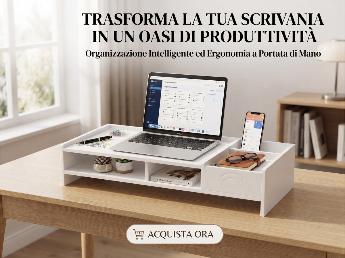 Organizer da Scrivania e Supporto Laptop 49x20x10cm - Bianco