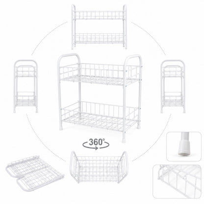 Organizer a 2 Ripiani in Metallo per Cucina e Bagno, Bianco - 32x20x36 cm