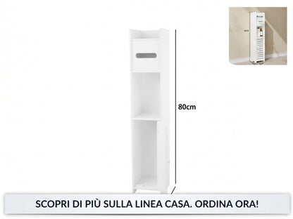 Mobiletto Bagno Salvaspazio 15x17x80cm, Colonna Sottile, Bianco
