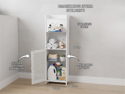 Mobiletto Bagno Salvaspazio 15x17x80cm, Colonna Sottile, Bianco
