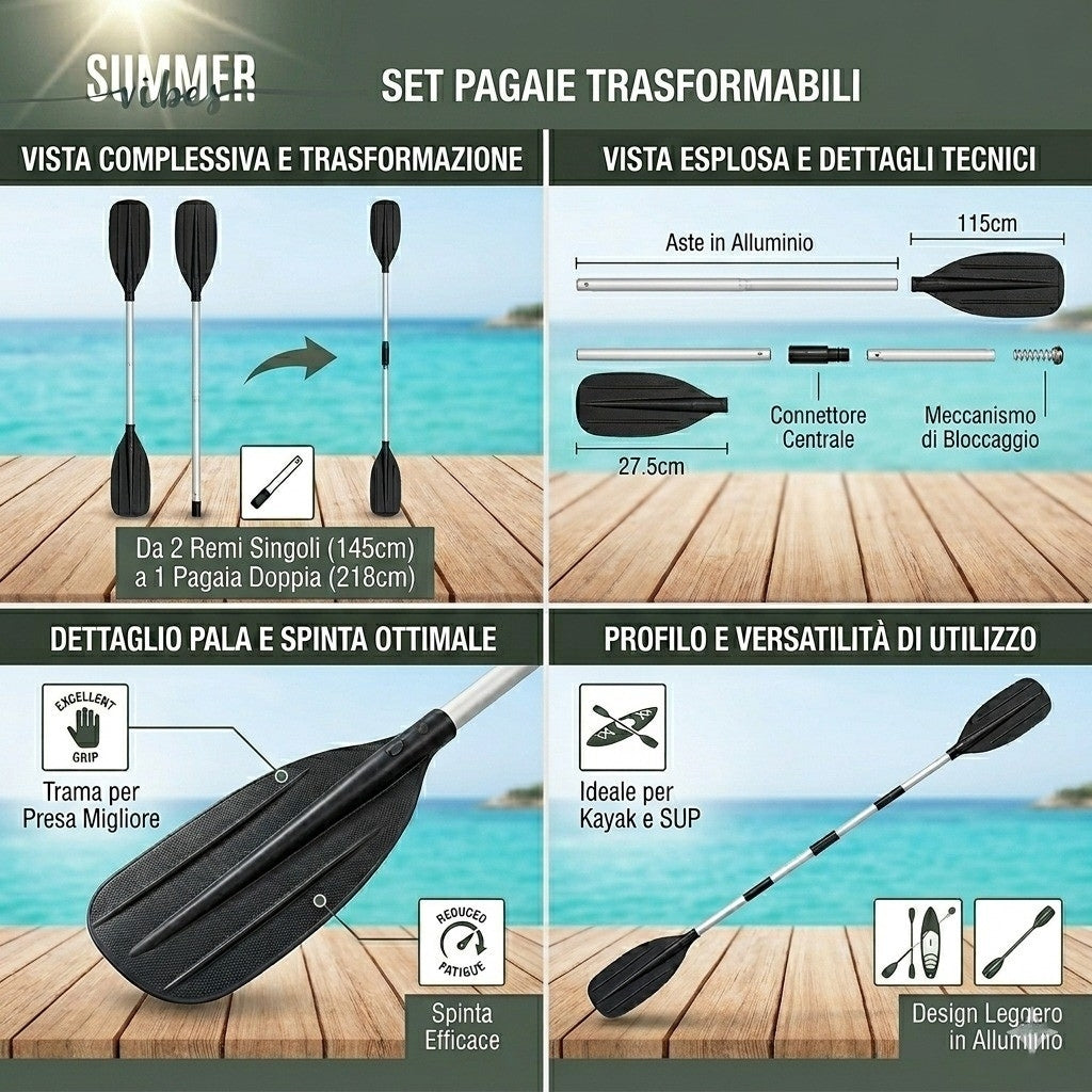Coppia di Remi/Pagaia in Alluminio Hydro-Force (145/218 cm)