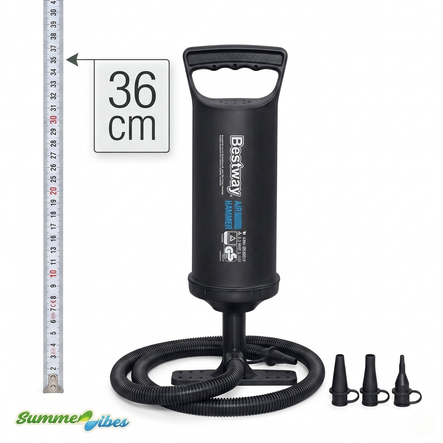 Bestway Air Hammer™ - Pompa a Mano 36cm con 3 Adattatori Valvola