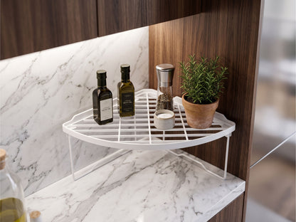 Ripiano Angolare Salvaspazio per Cucina e Dispensa, Bianco - 34x22x15 cm
