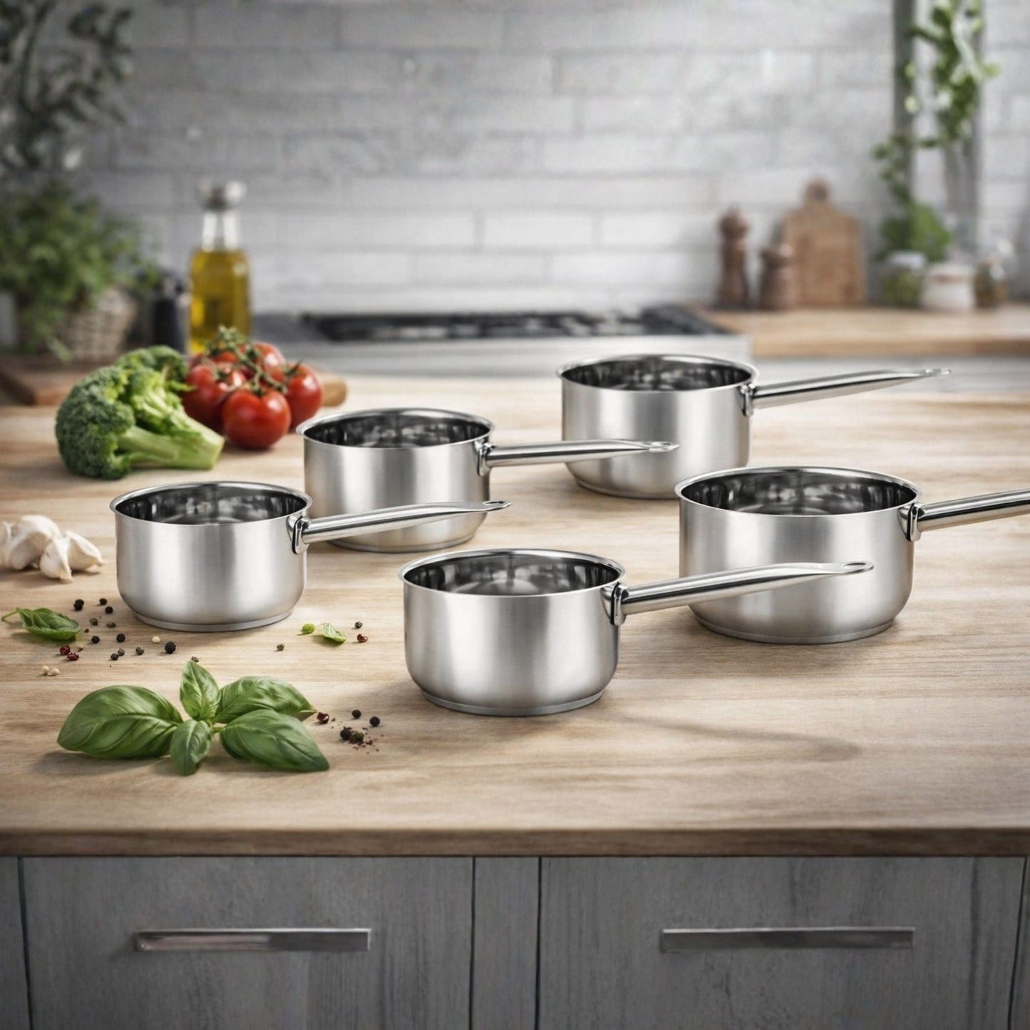 Set 5 Casseruole in Acciaio Inox - Pentole Professionali con Manico Lungo, 12-20 cm
