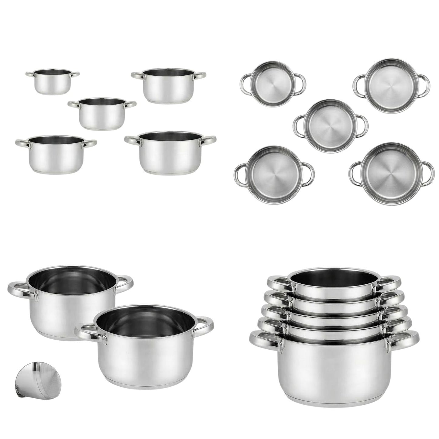 Set 5 Casseruole in Acciaio Inox con 2 Manici - Misure da 12 a 20 cm