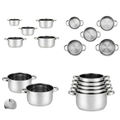 Set 5 Casseruole in Acciaio Inox con 2 Manici - Misure da 12 a 20 cm