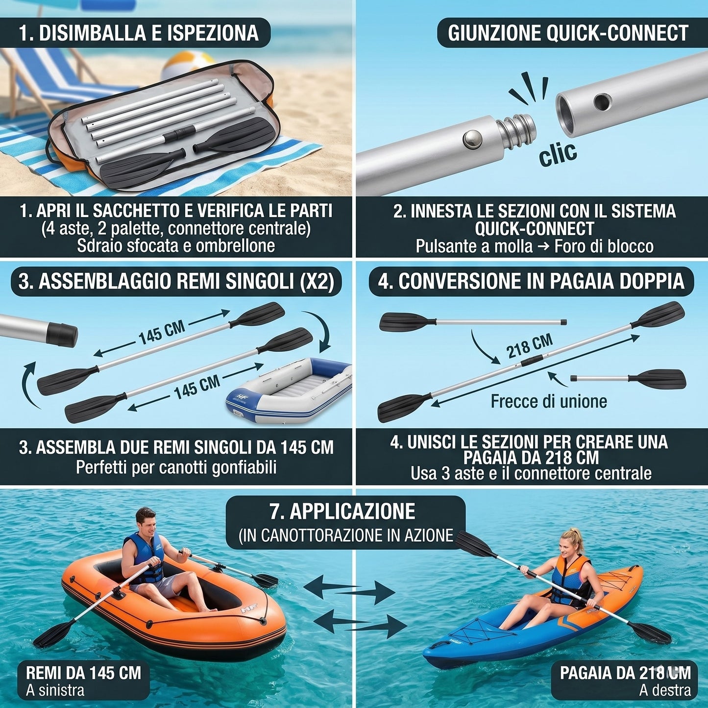 Coppia di Remi/Pagaia in Alluminio Hydro-Force (145/218 cm)
