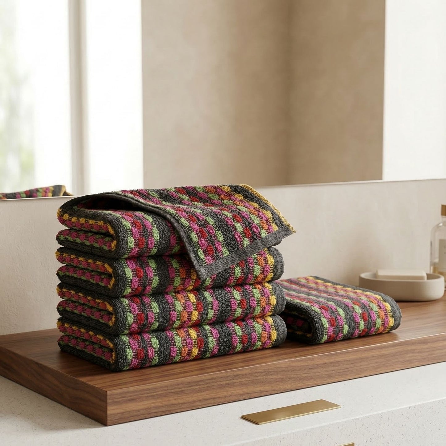 Set 6 Asciugamani in Spugna di Cotone - Fantasia Multicolore 50x100 cm