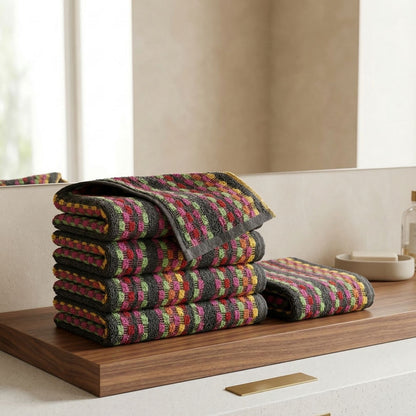 Set 6 Asciugamani in Spugna di Cotone - Fantasia Multicolore 50x100 cm