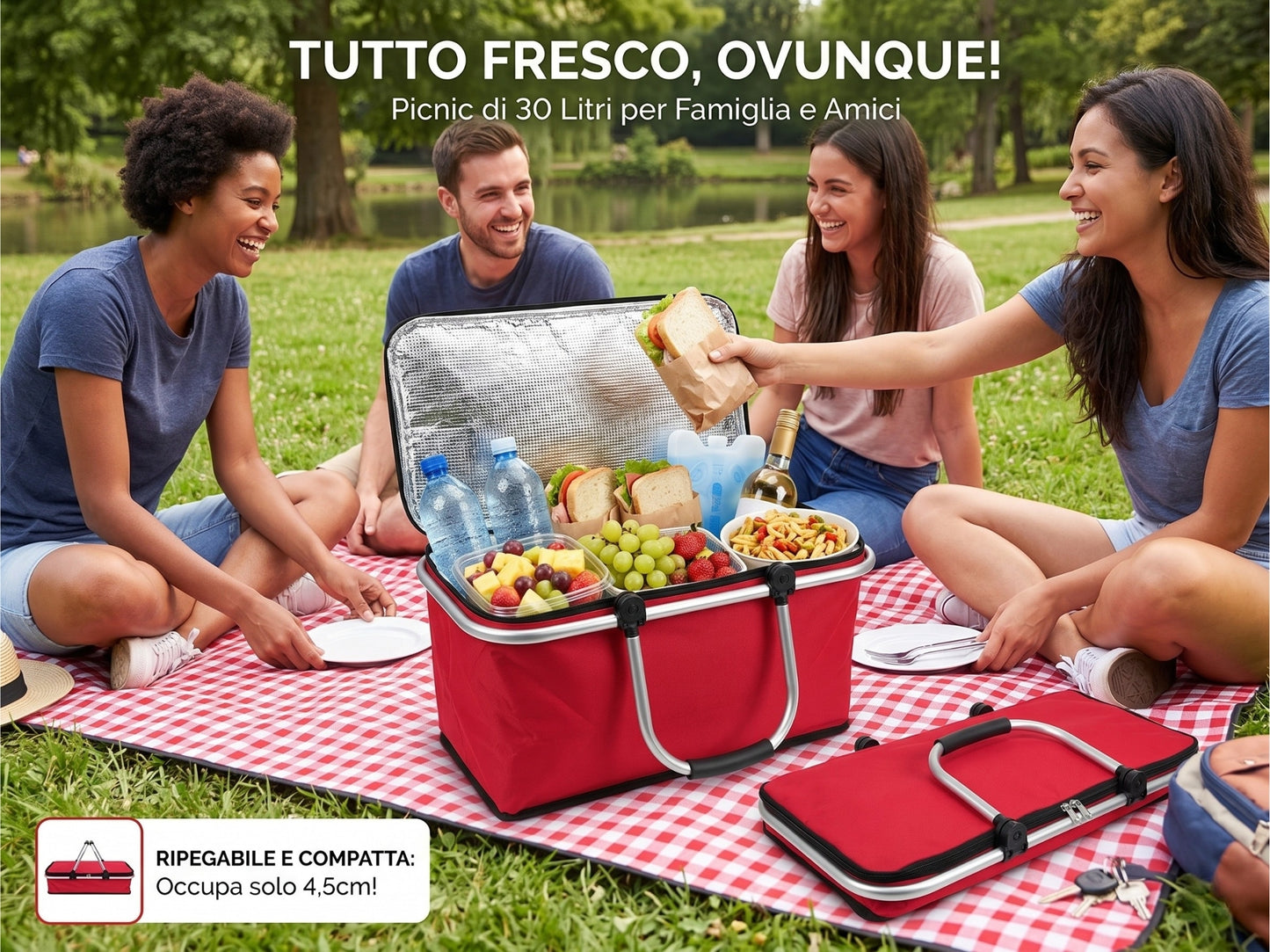 Cestino Termico Pieghevole 30 Litri con Manici in Alluminio