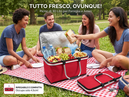 Cestino Termico Pieghevole 30 Litri con Manici in Alluminio