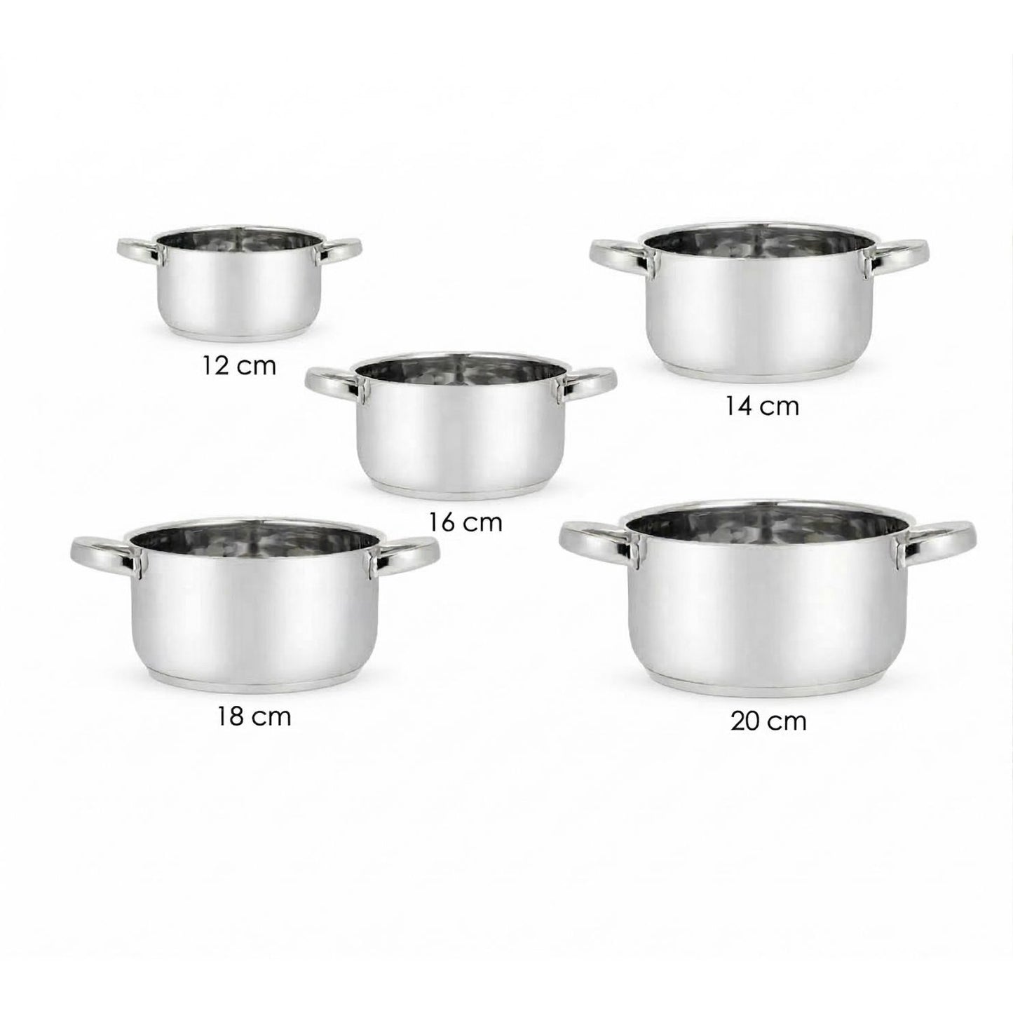 Set 5 Casseruole in Acciaio Inox con 2 Manici - Misure da 12 a 20 cm