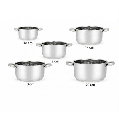 Set 5 Casseruole in Acciaio Inox con 2 Manici - Misure da 12 a 20 cm
