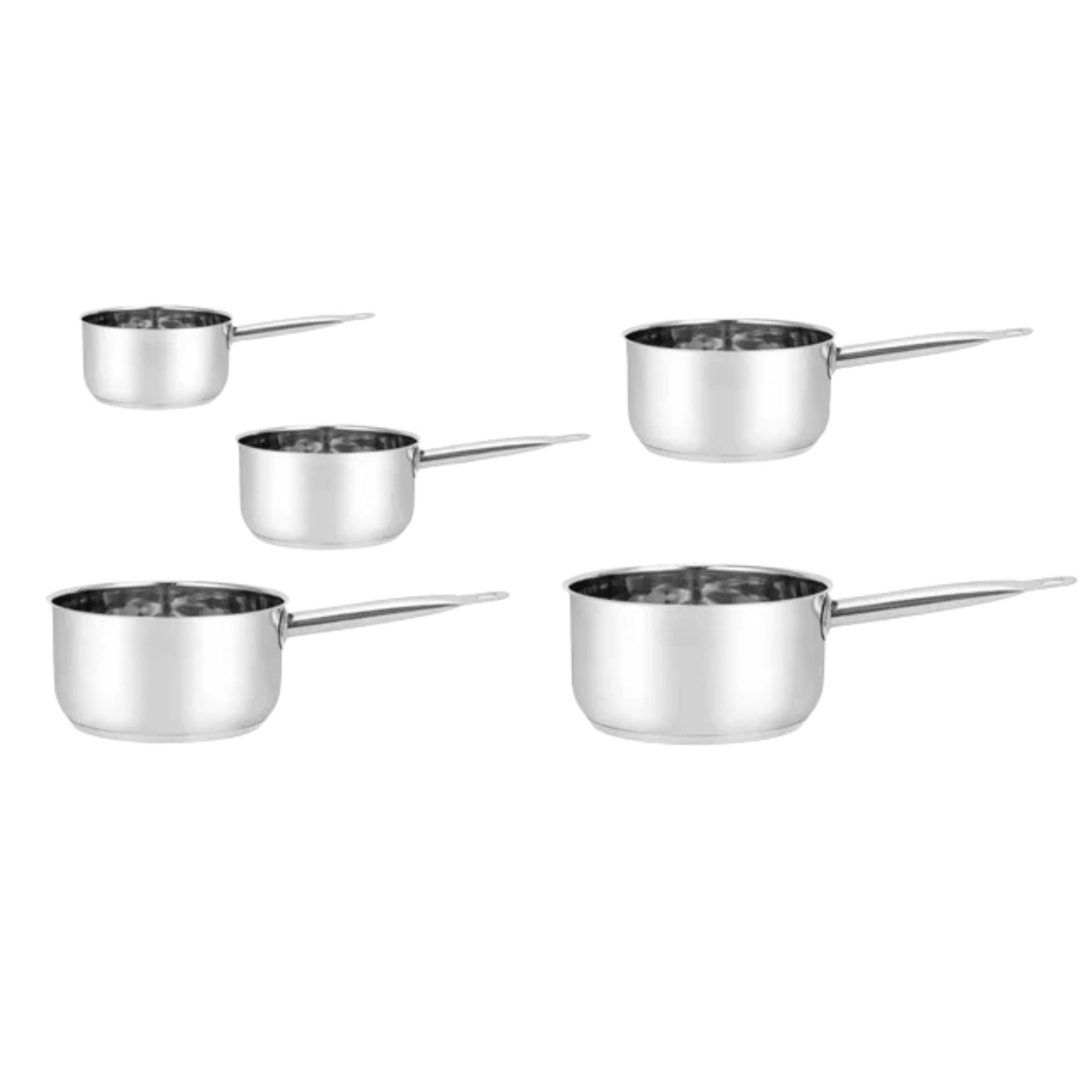 Set 5 Casseruole in Acciaio Inox - Pentole Professionali con Manico Lungo, 12-20 cm