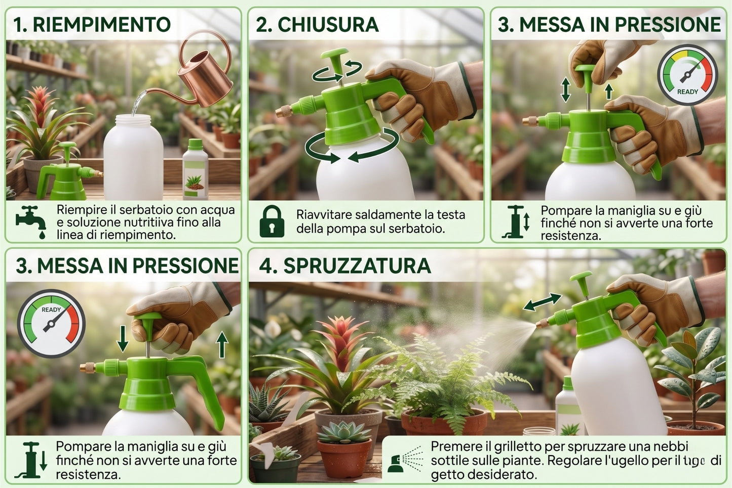 Nebulizzatore a Pressione Manuale con Ugello Regolabile per Piante e Giardino