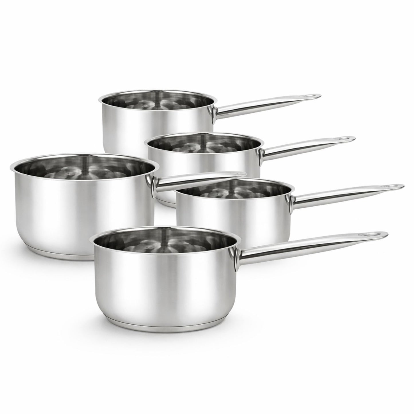 Set 5 Casseruole in Acciaio Inox - Pentole Professionali con Manico Lungo, 12-20 cm