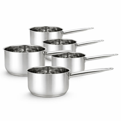 Set 5 Casseruole in Acciaio Inox - Pentole Professionali con Manico Lungo, 12-20 cm