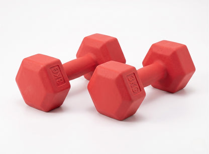 Manubrio Esagonale 3 Kg Rosso in Polietilene per Fitness e Allenamento a Casa