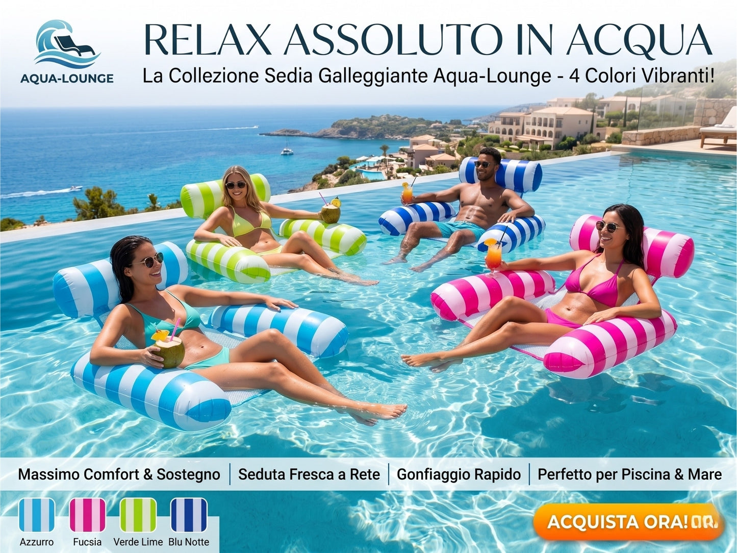 Amaca Galleggiante Pieghevole per Piscina e Mare con Rete Traspirante