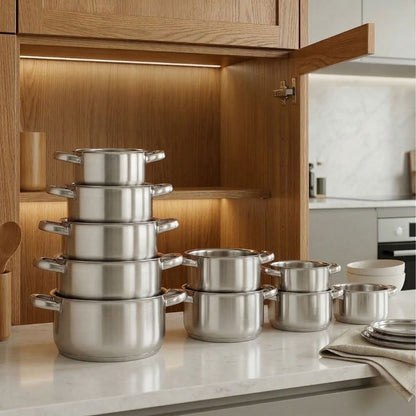 Set 5 Casseruole in Acciaio Inox con 2 Manici - Misure da 12 a 20 cm