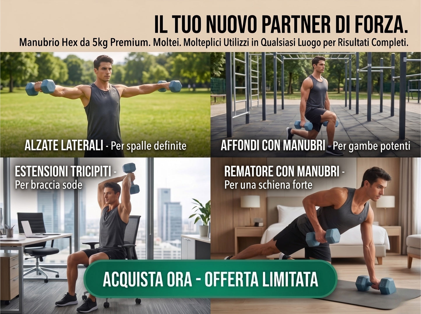 Manubrio Esagonale 5 Kg Grigio in Polietilene per Fitness e Allenamento a Casa