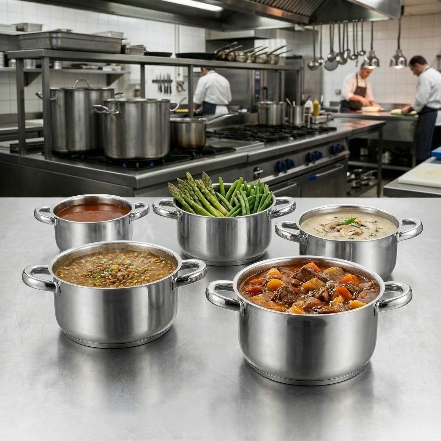 Set 5 Casseruole in Acciaio Inox con 2 Manici - Misure da 12 a 20 cm