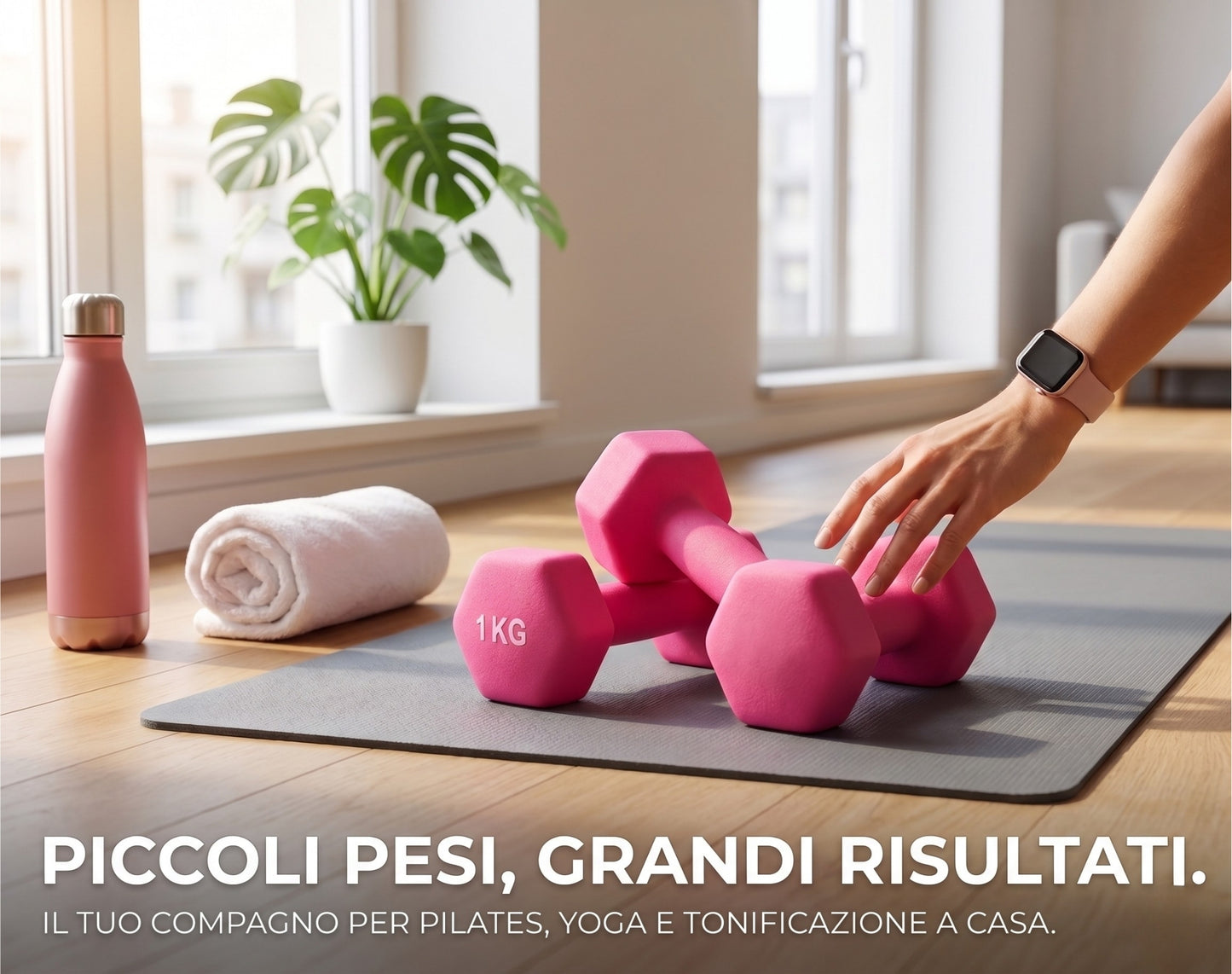 Manubrio Fitness Esagonale 1 kg Rivestito in Polietilene - Rosa