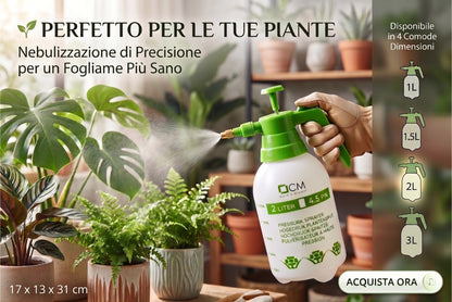 Nebulizzatore a Pressione Manuale con Ugello Regolabile per Piante e Giardino