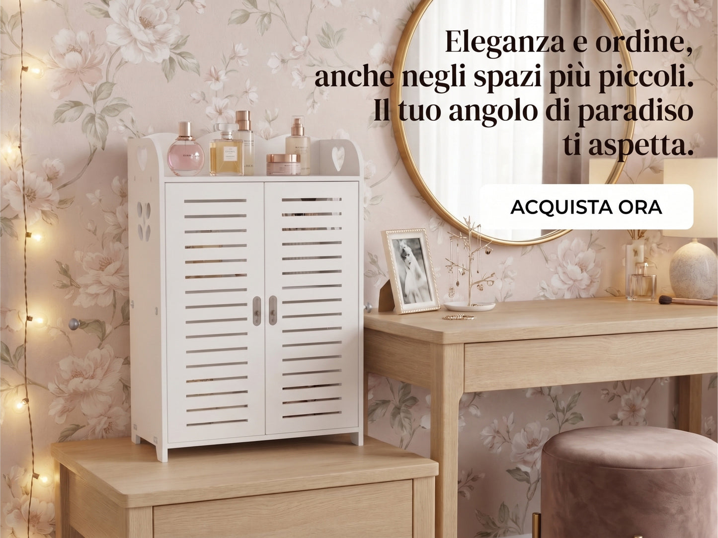 Mobiletto Armadietto con Ante - Scaffale Salvaspazio a 2 Ripiani (34x62x14cm)