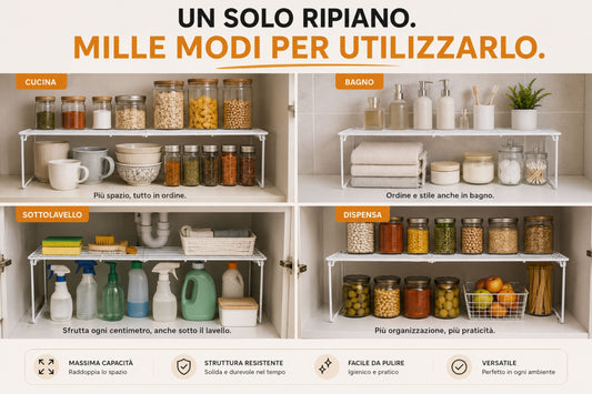 Ripiano Salvaspazio Lungo in Metallo per Armadietti, Bianco - 60x23x18 cm
