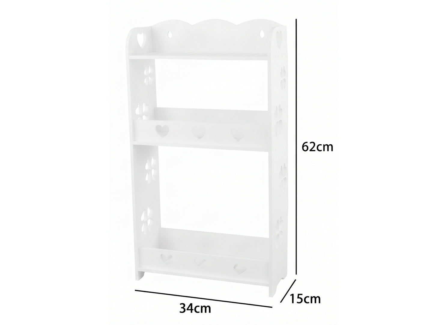 Scaffale a Ripiani - Organizzatore Multiuso Bianco con Decorazioni a Cuori, Mensola Salvaspazio (34x62x15cm)