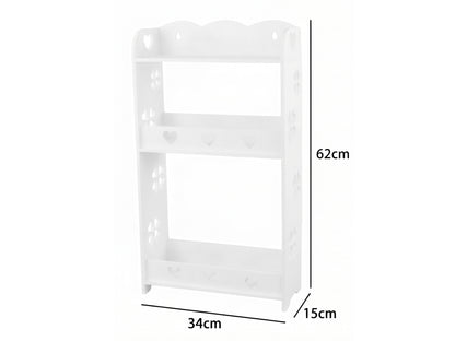 Scaffale a Ripiani - Organizzatore Multiuso Bianco con Decorazioni a Cuori, Mensola Salvaspazio (34x62x15cm)