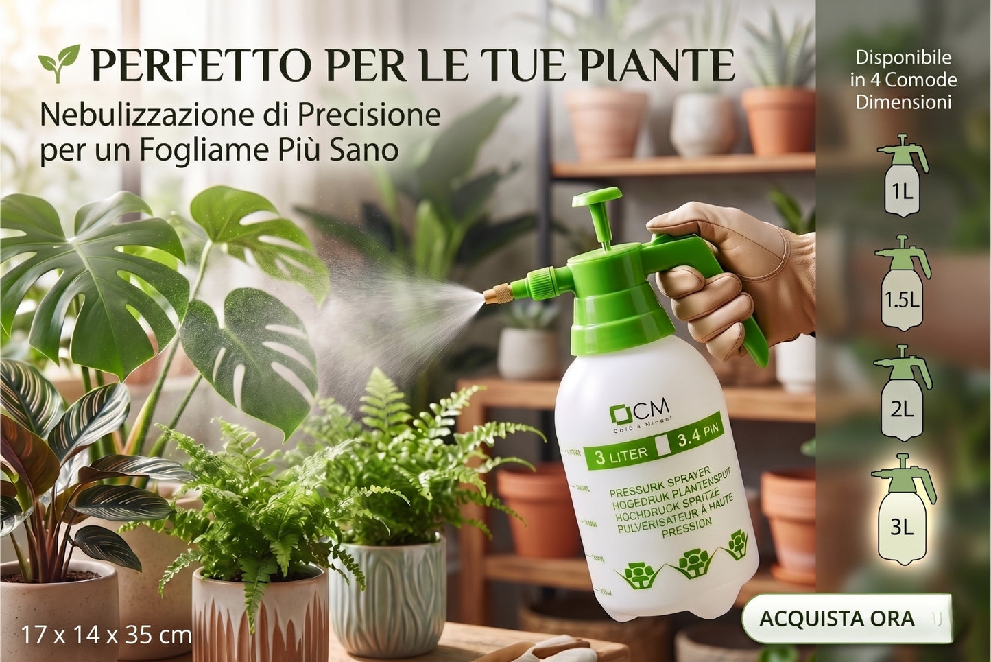 Nebulizzatore a Pressione Manuale con Ugello Regolabile per Piante e Giardino