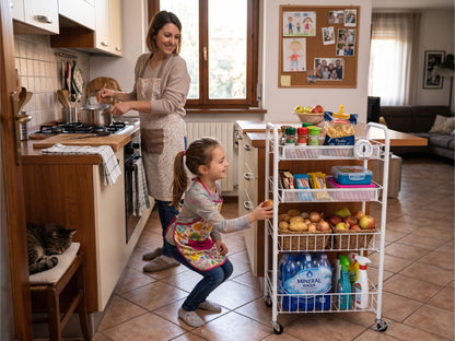 Carrello Salvaspazio a 4 Ripiani con Ruote per Cucina e Bagno, Bianco - 37.5x31.5x76 cm