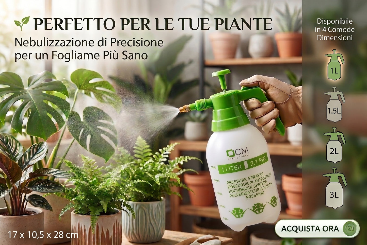 Nebulizzatore a Pressione Manuale con Ugello Regolabile per Piante e Giardino