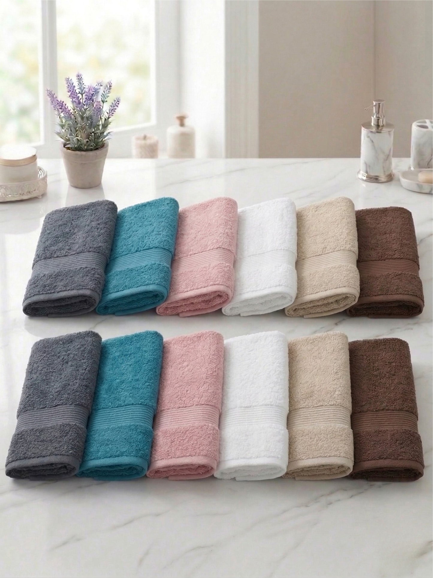 Set 12 Asciugamani 6 Viso e 6 Ospiti in Spugna Cotone 450gr Multicolore