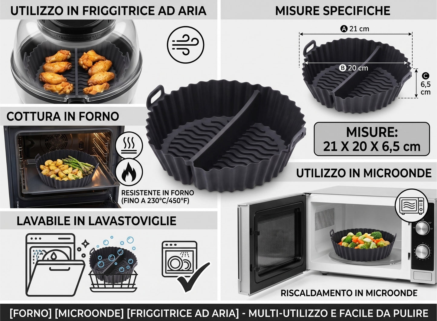 Cestello in Silicone Doppio per Friggitrice ad Aria con Separatore (21x20 cm)